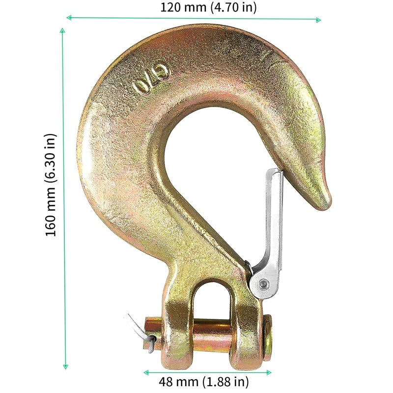 FUNSUEI 2 Pack 1/2 Inch Clevis Slip Hook with Safety Latch, Grade 70 Forged Steel, Heavy Duty Clevis Slip Hook for Trailer Hauler Hitches Wrecker Truck, 18,000 Lbs Capacity - Image 2